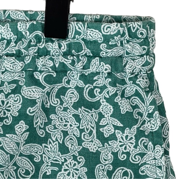J Jill Love Linen Shorts Small Green Print Embroidered Tassel Pull On High Rise - Picture 2 of 6